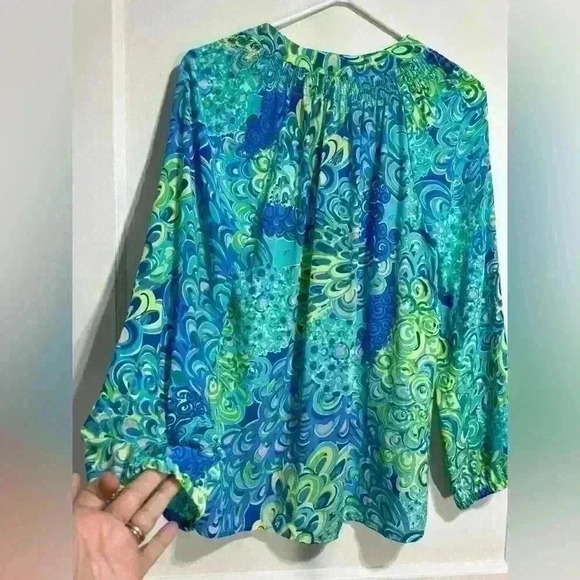 Lilly Pulitzer Elsa Silk Women’s Top Sea Blue Lillys Lagoon 100% silk - Picture 7 of 10